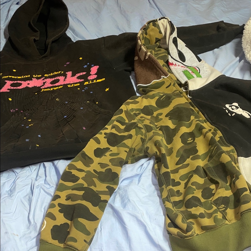 I got two hoodies up for sale rtn the bape going for 60 the sipder hoodie going